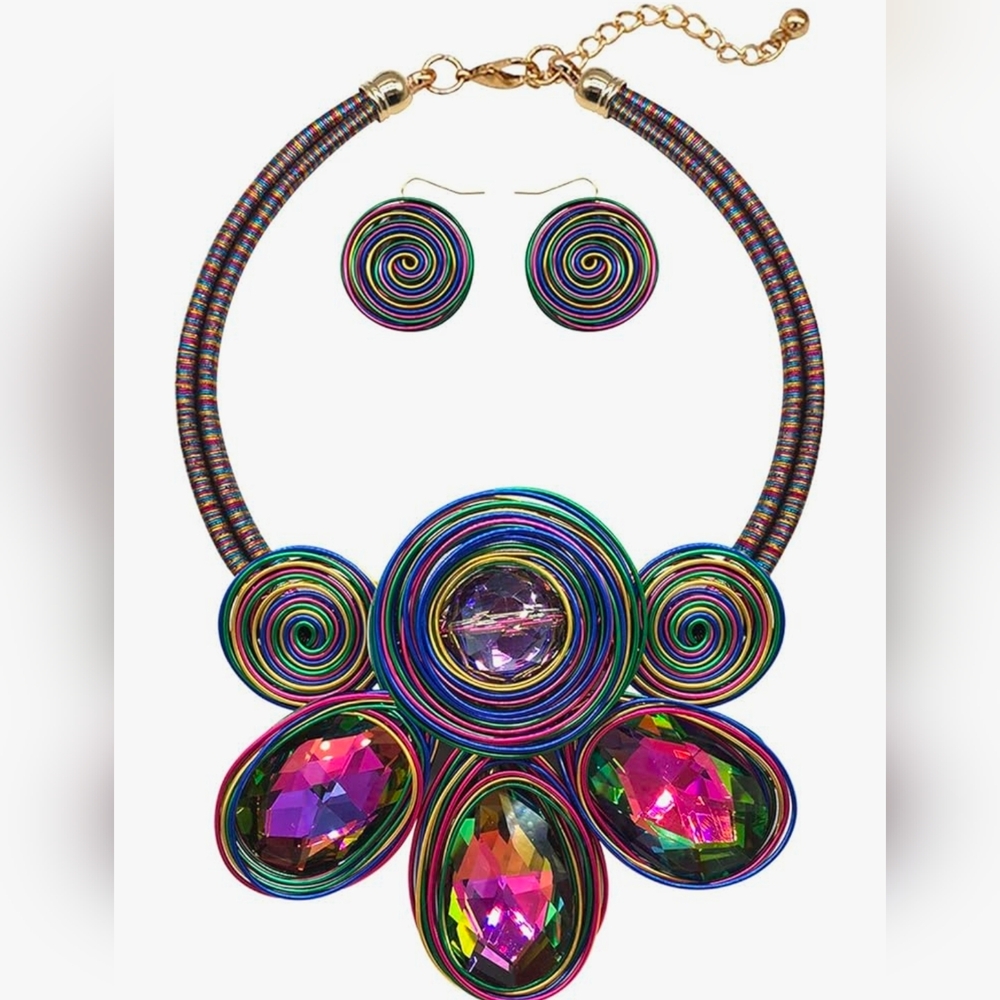 Multicolor Statement Necklace and Earring Set